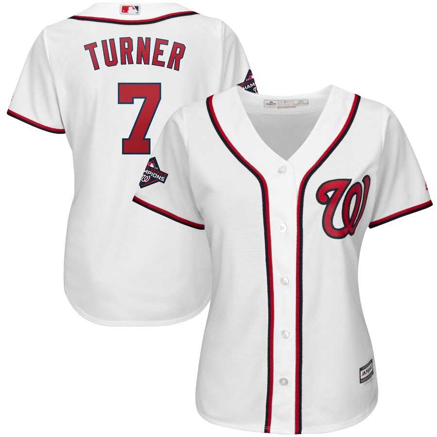 Women Nationals 7 Trea Turner White 2019 World Series Champions Cool Base Jersey Dzhi,We sell and wholesale Women Nationals 7 Trea Turner White 2019 World Series Champions Cool Base Jersey Dzhi on line form chian!